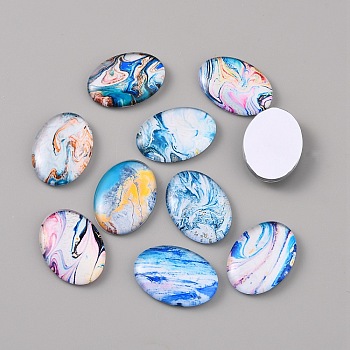 Glass Cabochons, Oval, Quicksand Pattern, Mixed Color, 25x18x5mm, 10pcs/set