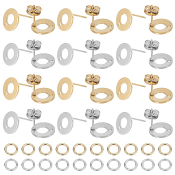 40Pcs 2 Colors Donut Shape 304 Stainless Steel Stud Earring Findings, with Hole & Earring Backs, 80Pcs Jump Rings, Golden & Stainless Steel Color, 10x1mm, Hole: 1.5mm, 20Pcs/color