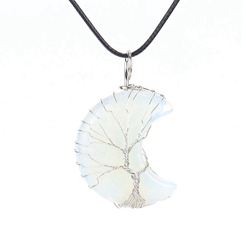 Opalite Crescent Moon Pendant Necklaces, with Copper Wire, 18.90 inch(48cm)