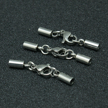 304 Stainless Steel Tube Cord Ends, with Lobster Claw Clasps, Stainless Steel Color, 29mm, Hole: 2mm