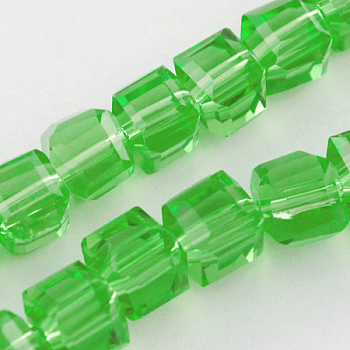 Glass Bead Strands, Faceted, Cube, Lime Green, 5~6x5~6x5~6mm, Hole: 1mm, 95~100pcs/strand, 54~57cm