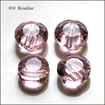 Imitation Austrian Crystal Beads, Grade AAA, Faceted, Flat Round, Pink, 10x5mm, Hole: 0.9~1mm