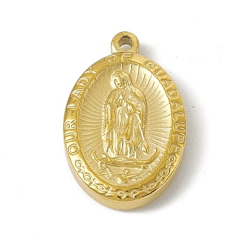 304 Stainless Steel Pendants, Oval with Virgin Mary Charm, Golden, 23x15x4mm, Hole: 1.6mm