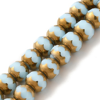 Opaque Solid Color Glass Beads Strands, Faceted, Round, Light Cyan, 8mm, Hole: 1mm, about 40pcs/strand, 11.42 inch(29cm)