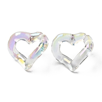Resin Open Heart Stud Earrings with 304 Stainless Steel Pin, Clear AB, 18.5x20.5mm