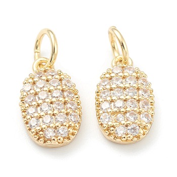 Brass Clear Cubic Zirconia Charms, Long-Lasting Plated, with Jump Ring, Oval, Golden, 12x7x3mm, Hole: 3.5mm