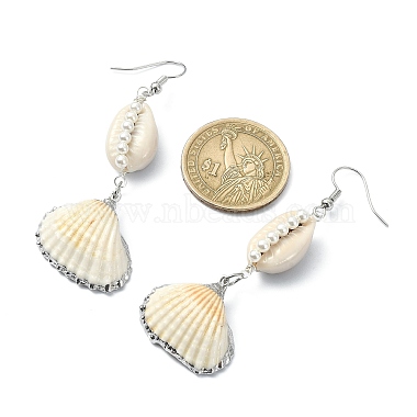 Shell Shape Natural Pearl & Shell Dangle Earrings for Women(EJEW-TA00303)-3