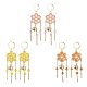 Glass Flower & Alloy Enamel Bee Chandelier Earrings(EJEW-MZ00088)-1