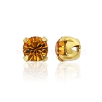 Preciosa&reg MAXIMA Crystal in Sew-On Cup, Czech Crystal, with Brass Prong Settings, 719 35 021 Chaton(Round), Golden, 10070 Topaz, SS16(3.8~4mm)(Y-PRC-SS16-10070-G)