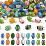 54Pcs 9 Colors Handmade Millefiori Lampwork Beads, Rice, Mixed Color, 11~12x7~8mm, Hole: 0.9mm, 6pcs/color(LAMP-YW0004-20)