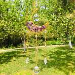 Wire Wrapped Natural Amethyst Chips & Moon Hanging Ornaments, Glass Tassel Suncatcher for Window Garden Decoration, 340x60mm(PW-WG515F2-02)