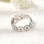 Flower 201 Stainless Steel with Enamel Finger Rings, Stainless Steel Color, 6mm, Inner Diameter: 17mm(RJEW-Z135-02P)