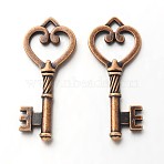 Tibetan Style Alloy Pendants, Cadmium Free & Nickel Free & Lead Free, Red Copper, Skeleton Key46.5x18x4mm, Hole: 3mm(K07WC062)