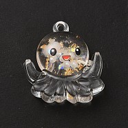 Luminous Transparent Resin Pendants, Octopus Charms, with Gold Foil, Seashell Color, 27x25x10mm, Hole: 1.8mm(RESI-A022-02A)