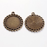 Tibetan Style Pendant Cabochon Settings, Cadmium Free & Nickel Free & Lead Free, Flat Round, Antique Bronze, 30x26x2mm, Hole: 3mm(TIBE-21668-AB-NR)