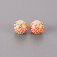 Electroplate Glass Beads, Round with Patten, Rose Gold Plated, 10mm, Hole: 1.2mm(EGLA-Q123-001G)