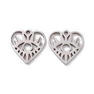 201 Stainless Steel Pendants, Heart with Eye Charms, Stainless Steel Color, 15.5x15x1.5mm, Hole: 1.6mm(STAS-G282-02P)