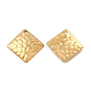 Ion Plating(IP) 304 Stainless Steel Pendants, Textured, Rhombus Charm, Real 18K Gold Plated, 19.5x19.5x2mm, Hole: 1.2mm(STAS-A070-06G)