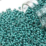 TOHO Round Seed Beads, Japanese Seed Beads, Frosted, (569F) Turquoise Galvanized Matte, 11/0, 2.2mm, Hole: 0.8mm, about 5555pcs/50g(SEED-XTR11-0569F)