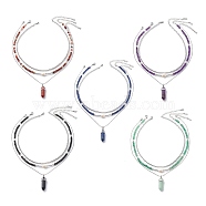 3Pcs 3 Style Natural Gemstone & Pearl & Synthetic Hematite Beaded Necklaces Set, Gemstone Bullet Pendant Necklaces with 304 Stainless Steel Chains for Women, 16.10~16.34 inch(40.9~41.5cm), 1Pc/style(NJEW-JN04028)
