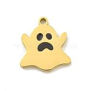 Halloween Theme Ion Plating(IP) 304 Stainless Steel Enamel Pendants, Golden, Ghost, 15x13.5x1.5mm, Hole: 1.5mm(STAS-M011-04H)