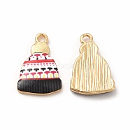 Winter Theme Printed Alloy Pendants, Lead Free & Cadmium Free & Nickel Free, Hat Charm, Golden, Colorful, 18x12.5x3mm, Hole: 1.8mm(PALLOY-H127-03G-04)