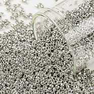 TOHO Round Seed Beads, Japanese Seed Beads, (714) Metallic Silver, 15/0, 1.5mm, Hole: 0.7mm, about 3000pcs/bottle, 10g/bottle(SEED-JPTR15-0714)