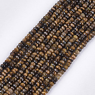 Natural Tiger Eye Beads Strands, Faceted, Rondelle, 3.5~4x2.5~3mm, Hole: 1mm, about 120~122pcs/strand, 14.9 inch~15.1 inch(G-S354-50)