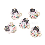 Alloy Enamel Pendants, Cup with Cat, Colorful, 24x23x1.5mm, Hole: 2.5mm(ENAM-F142-01B)