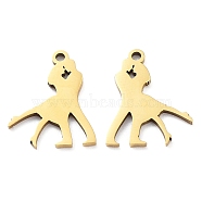 Ion Plating(IP) 316L Surgical Stainless Steel Pendants, Couple Charm, Real 18K Gold Plated, 17x13.5x1mm, Hole: 1.2mm(STAS-D046-17G)