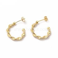Imitation Pearl Beaded C-shape Stud Earrings, Brass Half Hoop Earrings for Women, White, 23x18.5x3.5mm, Pin: 0.7mm(EJEW-A095-09G)