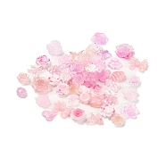 Luminous Resin Decoden Cabochons, Glow in the Dark Flower Mixed Shapes, Pink, 6~15x7~12x2~6.5mm, about 3000pcs/set(RESI-K036-05A)