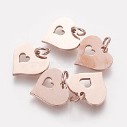 304 Stainless Steel Pendants, with Jump Ring, Heart in Heart, Rose Gold, 12x12.5x1mm, Hole: 3mm(A-STAS-Q201-T457R)