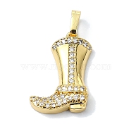 Rack Plating Brass Pave Cubic Zirconia Pendants, Boot, Long-Lasting Plated, Lead Free & Cadmium Free, Real 18K Gold Plated, 20x13x3.8mm, Hole: 3.6x4mm(KK-M282-41G)