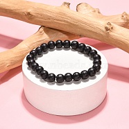 Synthetic Black Stone Beaded Stretch Bracelets, Round, 2 inch(5.2cm), Bead: 8mm(B072-3)