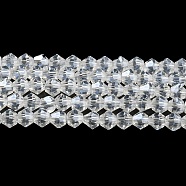 Transparent Electroplate Glass Beads Strands, Pearl Luster Plated, Faceted, Bicone, Clear, 4x4mm, Hole: 0.8mm, about 82~85pcs/strand, 12.01~12.2 inch(30.5~31cm)(EGLA-A039-T4mm-A13)