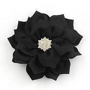 Handmade Woven Costume Accessories, with Alloy Rhinestone Findings, Flower, Black, 86x20mm(WOVE-R099-01)