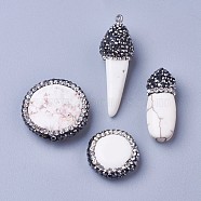 Natural Magnesite Beads and Pendants, with Rhinestone, Mixed Shapes, 17~36x10~23x5~12mm, Hole: 0.8~1.6mm(G-G773-01)