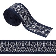 Ethnic style Embroidery Polyester Ribbons, Jacquard Ribbon, Garment Accessories, Black, Floral Pattern, 1-7/8 inch(48mm), 5 yards/bag(OCOR-GF0002-24A)