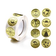 Christmas Themed Flat Round Roll Stickers, Self-Adhesive Paper Gift Tag Stickers, for Party, Decorative Presents, Gold, 25x0.1mm, about 500pcs/roll(DIY-B045-12)