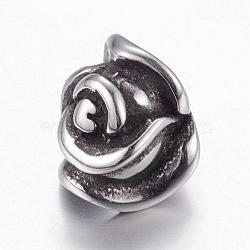 304 Stainless Steel European Beads, Large Hole Beads, Flower, Antique Silver, 13x10x10mm, Hole: 5mm(STAS-P173-137AS)