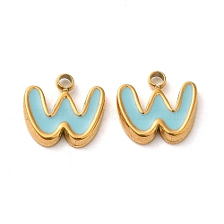 304 Stainless Steel Enamel Charms, Real 14K Gold Plated, Letter, Letter W, 7.5x8x1.3mm, Hole: 1.2mm(STAS-L022-292G-W)