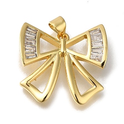 Rack Plating Brass Micro Pave Cubic Zirconia Pendants, Long-Lasting Plated, Cadmium Free & Lead Free, Bowknot Charms, Real 18K Gold Plated, 23x23.5x5mm, Hole: 3.5x4mm(KK-G500-03A-G)