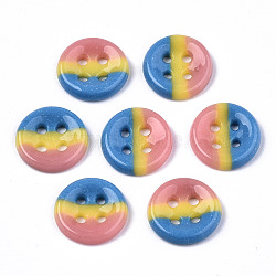 4-Hole Handmade Lampwork Sewing Buttons, Tri-colored, Flat Round, Colorful, 11.5x2.5mm, Hole: 1.2mm(BUTT-T010-02F)