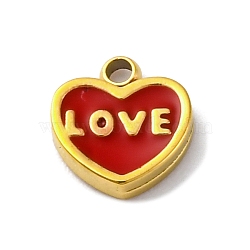 304 Stainless Steel Enamel Charms, Heart with Word Love Charm, PVD Vacuum Plating, Real 18K Gold Plated, Red, 7.5x6.5x1.5mm, Hole: 1.2mm(STAS-S163-11G)