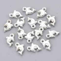CCB Plastic Charms, Dolphin, Silver Color Plated, 10.5x7x2.5mm, Hole: 1.4mm, about 6300pcs/500g(CCB-T009-08S)