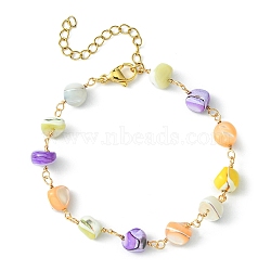 Natural Shell Nugget Beaded Chain Bracelets, 304 Stainless Steel Jewelry, Colorful, 7-1/8 inch(18cm)(BJEW-JB09462-02)