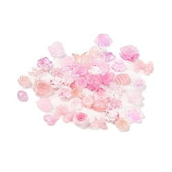 Luminous Resin Decoden Cabochons, Glow in the Dark Flower Mixed Shapes, Pink, 6~15x7~12x2~6.5mm, about 3000pcs/set(RESI-K036-05A)