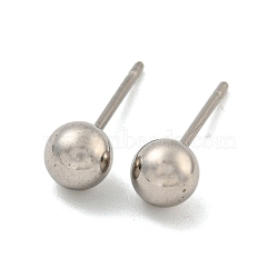 Tarnish Resistant 304 Stainless Steel with 201 Stainless Steel Smooth Round Ball Stud Earring Findings, Stainless Steel Color, 16x5x5mm(STAS-O004-08C-P)