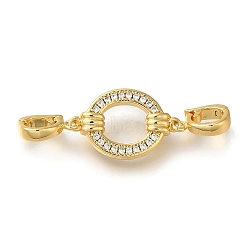 Brass Micro Pave Clear Cubic Zirconia Fold Over Clasps, Ring, Real 18K Gold Plated, 38x13x4mm(KK-H480-33G)